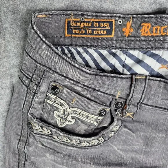 Rock Revival Kleven Relaxed‎ Straight Denim Jeans Mens 36 x 28 Gray